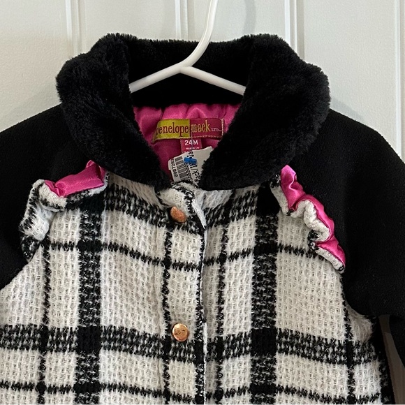 Penelope Mack Black White Pink Wool Blend Coat Size 24 Months - Picture 10 of 10
